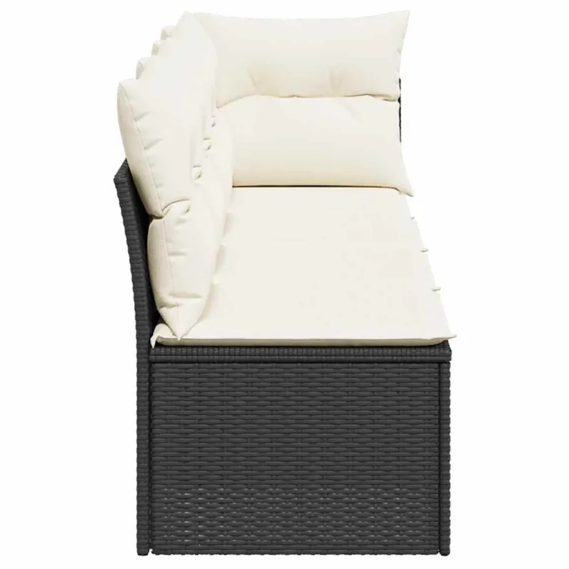 Keturvietė sodo sofa su pagalvėlėmis, juoda, poliratanas