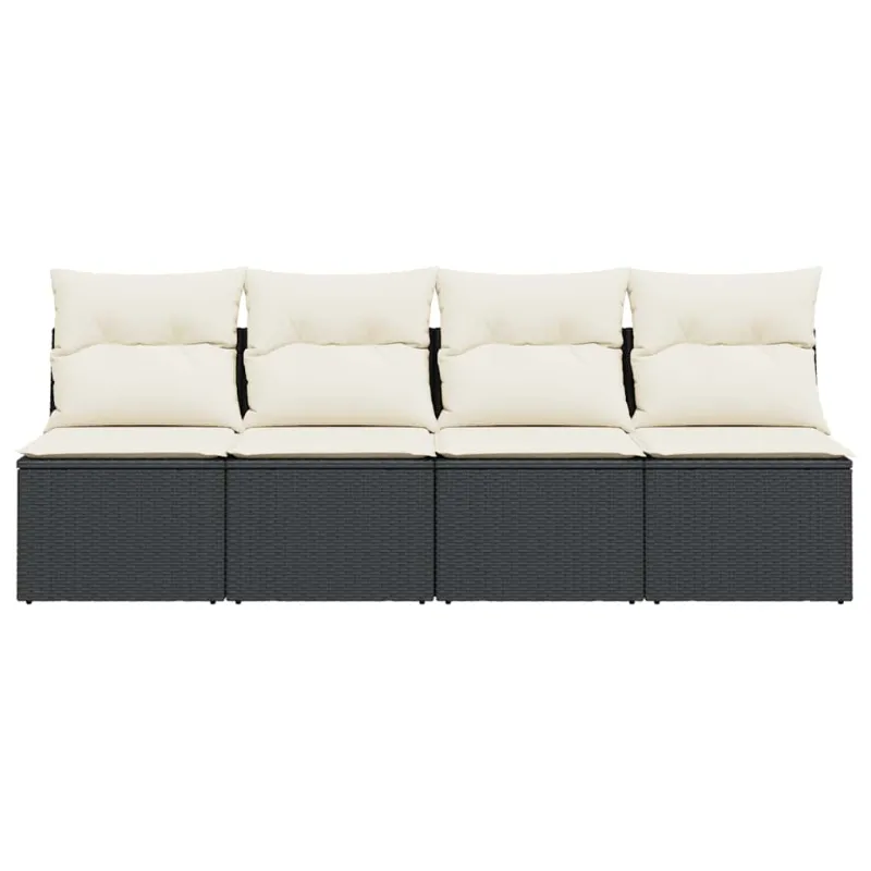 Keturvietė sodo sofa su pagalvėlėmis, juoda, poliratanas