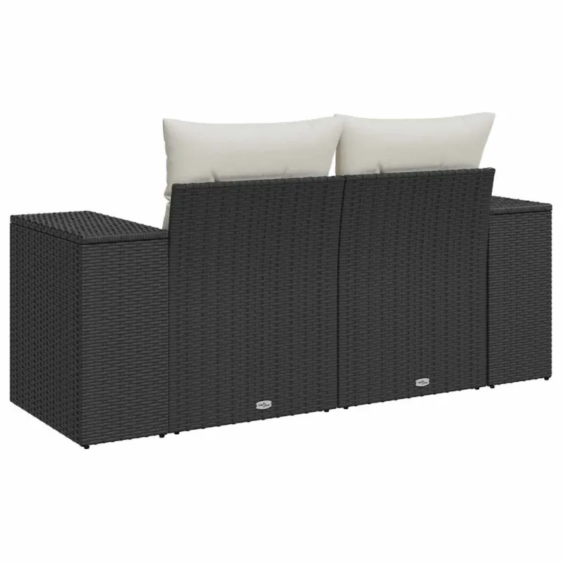Dvivietė sodo sofa su pagalvėlėmis, juodos spalvos, poliratanas
