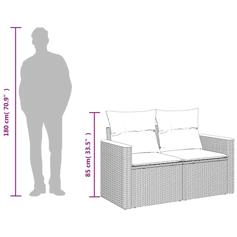 Dvivietė sodo sofa su pagalvėlėmis, juodos spalvos, poliratanas