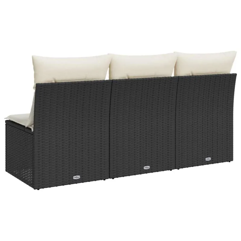 Trivietė sodo sofa su pagalvėlėmis, juodos spalvos, poliratanas