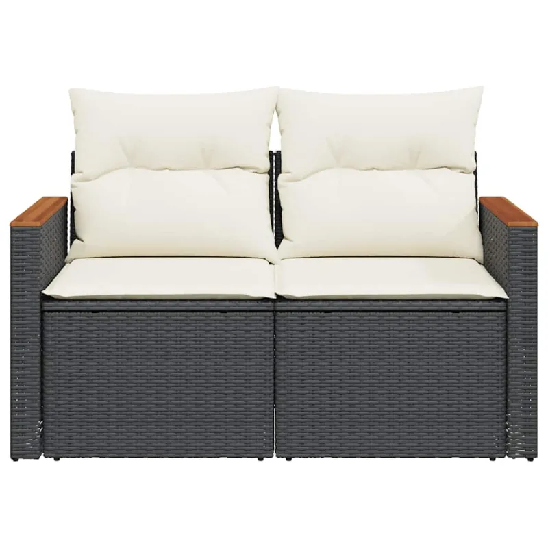 Dvivietė sodo sofa su pagalvėlėmis, juodos spalvos, poliratanas