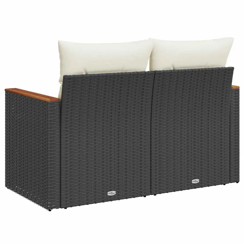 Dvivietė sodo sofa su pagalvėlėmis, juodos spalvos, poliratanas