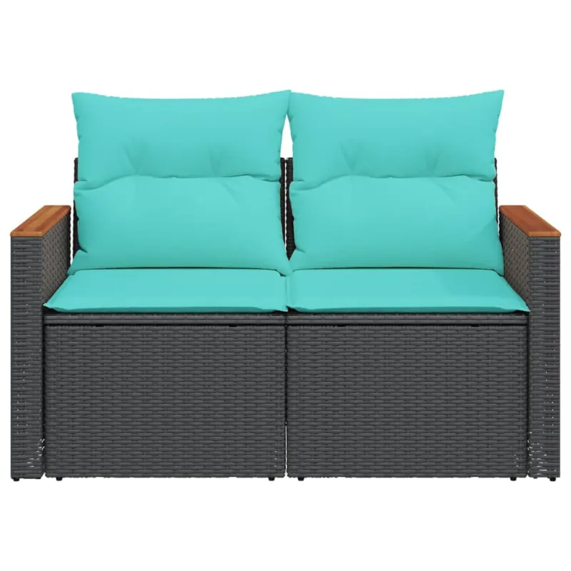 Sodo sofa su pagalvėlėmis, dvivietė, juoda, polirotangas