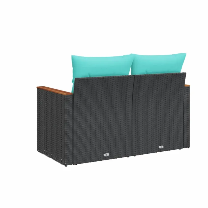 Sodo sofa su pagalvėlėmis, dvivietė, juoda, polirotangas