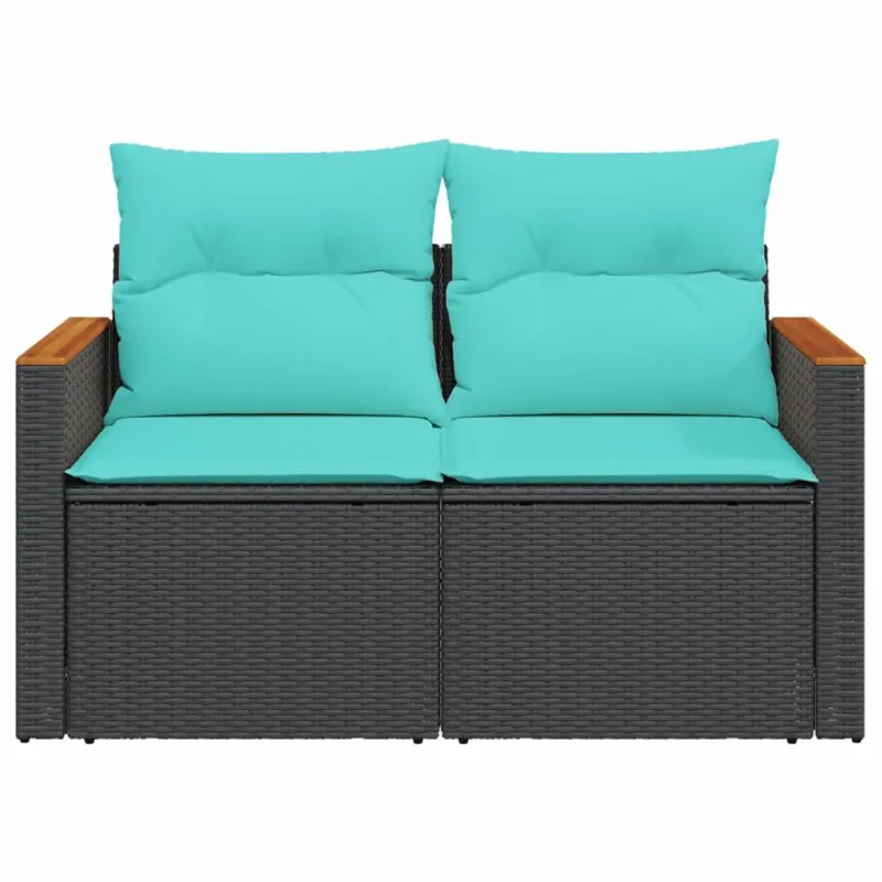 Sodo sofa su pagalvėlėmis, dvivietė, juoda, polirotangas