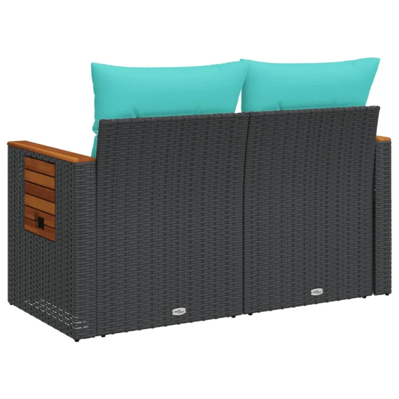 Sodo sofa su pagalvėlėmis, dvivietė, juoda, polirotangas
