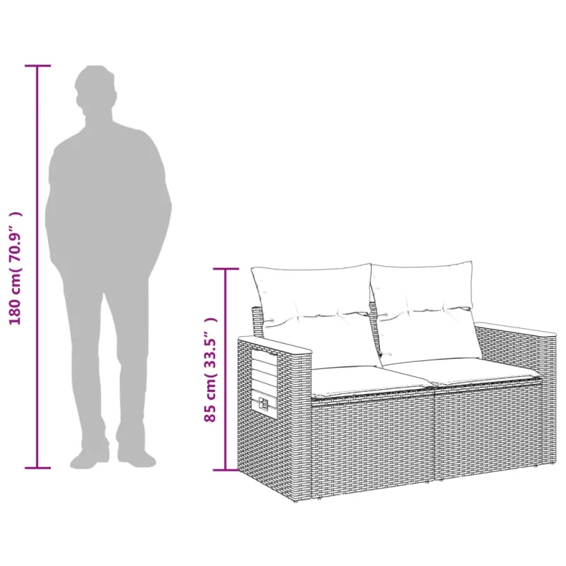 Sodo sofa su pagalvėlėmis, dvivietė, juoda, polirotangas