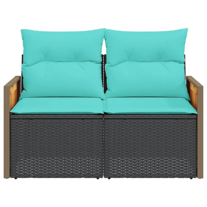 Sodo sofa su pagalvėlėmis, dvivietė, juoda, polirotangas