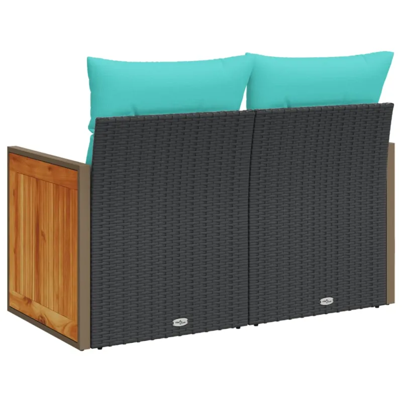 Sodo sofa su pagalvėlėmis, dvivietė, juoda, polirotangas