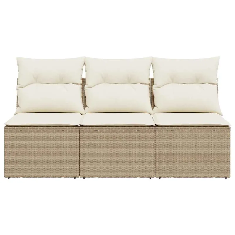 Trivietė sodo sofa su pagalvėlėmis, smėlio spalvos, poliratanas