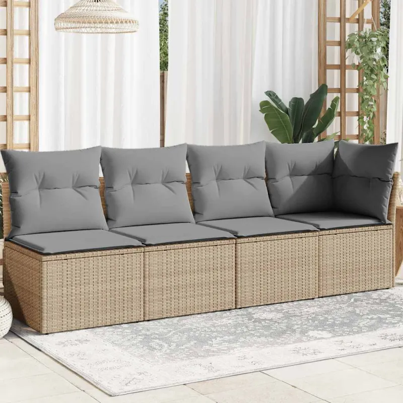 Keturvietė sodo sofa su pagalvėlėmis, smėlio, poliratanas
