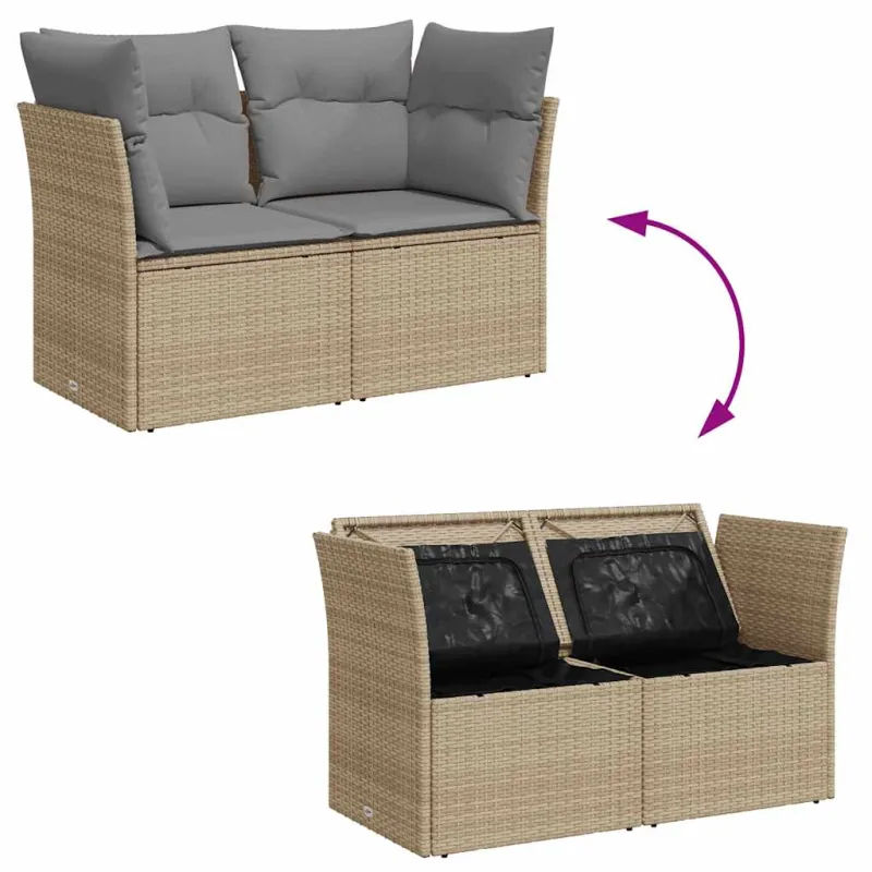 Dvivietė sodo sofa su pagalvėlėmis, smėlio spalvos, poliratanas