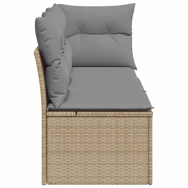 Trivietė sodo sofa su pagalvėlėmis, smėlio spalvos, poliratanas