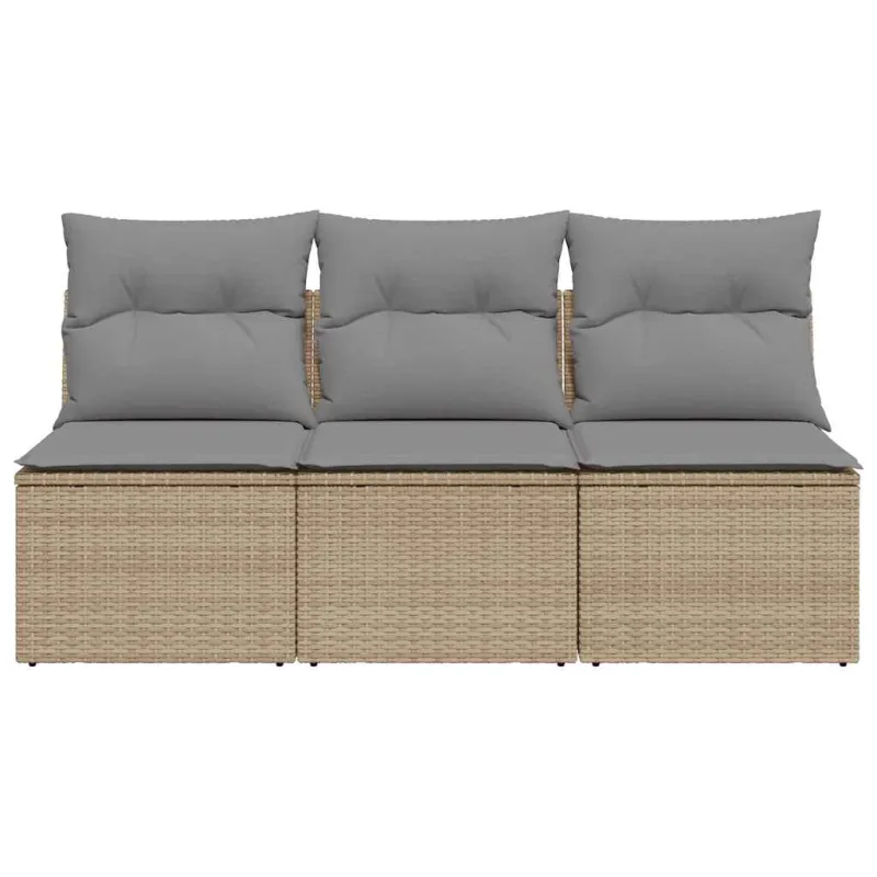 Trivietė sodo sofa su pagalvėlėmis, smėlio spalvos, poliratanas