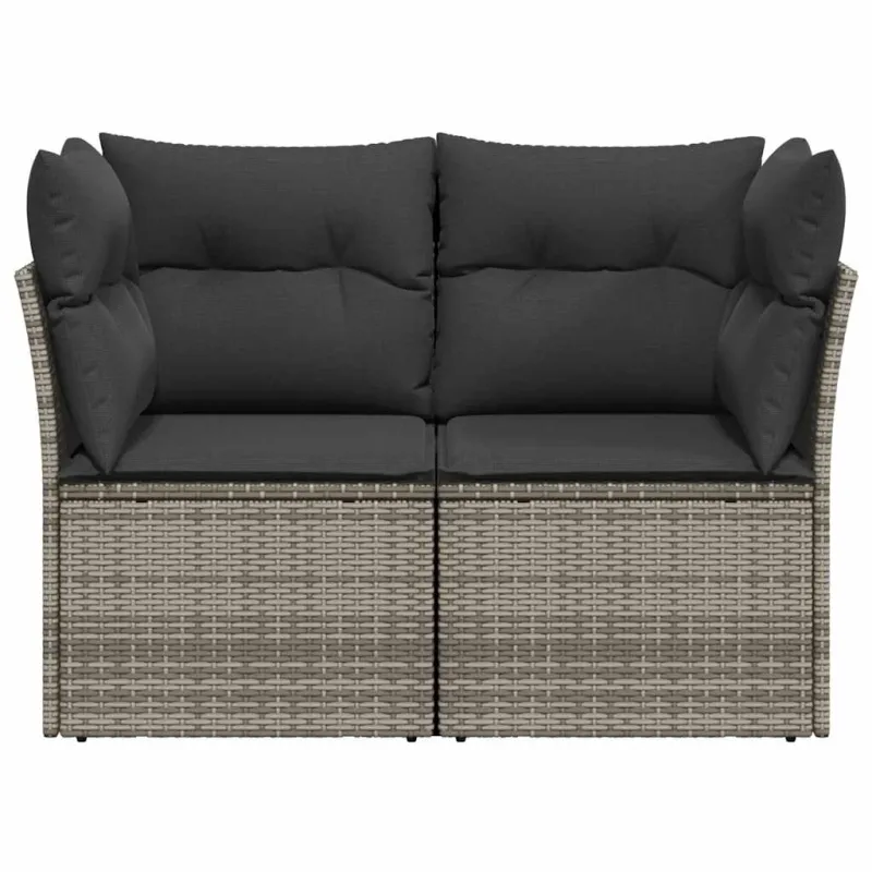 Dvivietė sodo sofa su pagalvėlėmis, pilkos spalvos, poliratanas