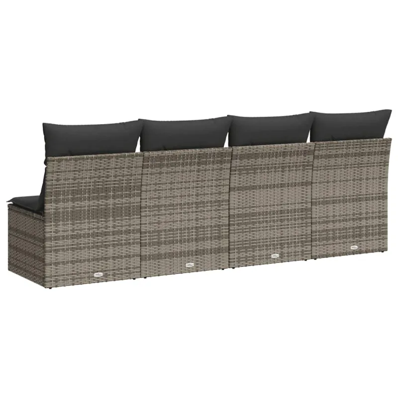 Keturvietė sodo sofa su pagalvėlėmis, pilka, poliratanas