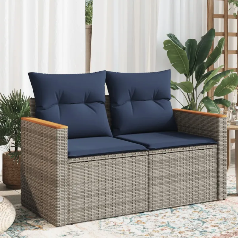 Sodo sofa su pagalvėlėmis, dvivietė, pilka, polirotangas