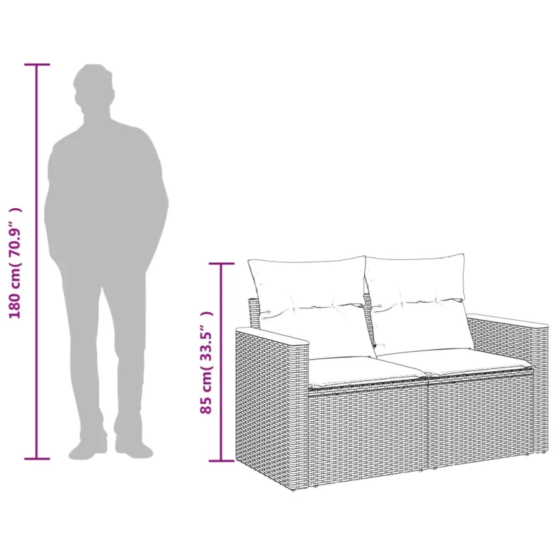 Sodo sofa su pagalvėlėmis, dvivietė, pilka, polirotangas