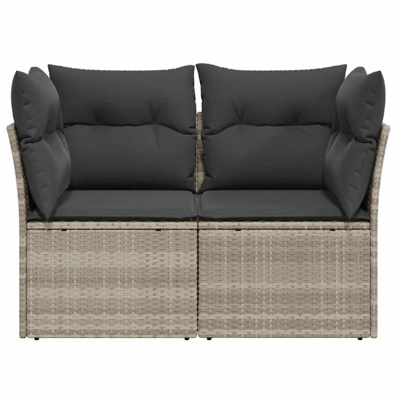 Dvivietė sodo sofa su pagalvėlėmis, šviesiai pilka, poliratanas