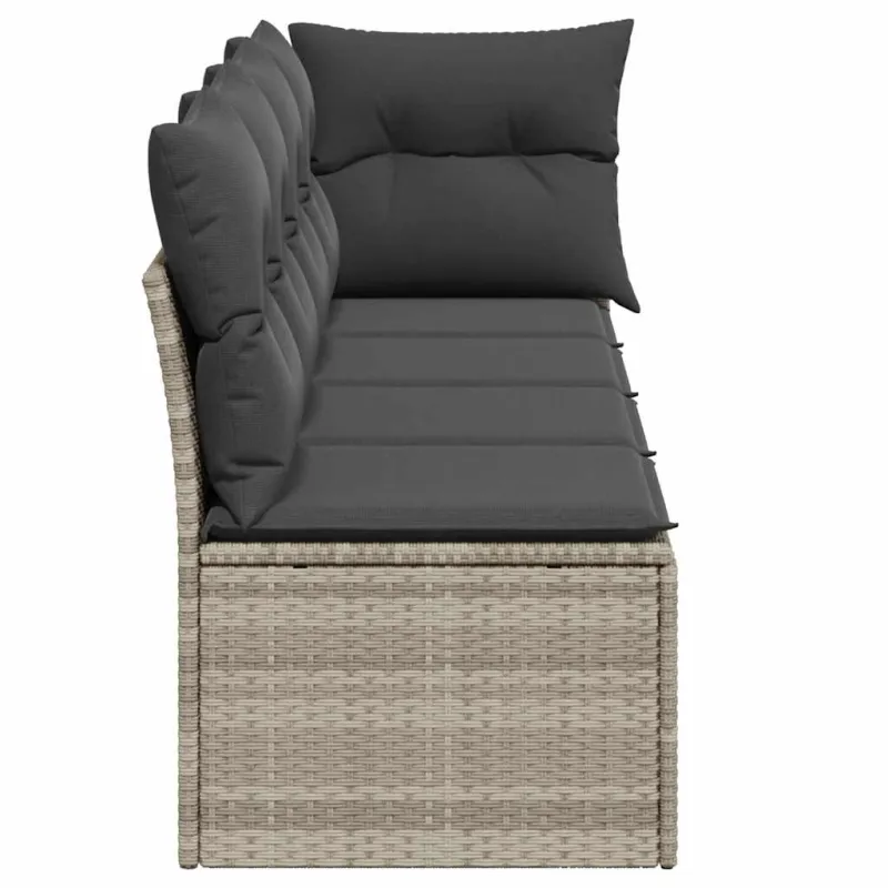 Keturvietė sodo sofa su pagalvėlėmis, pilka, poliratanas