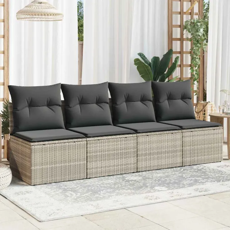 Keturvietė sodo sofa su pagalvėlėmis, pilka, poliratanas