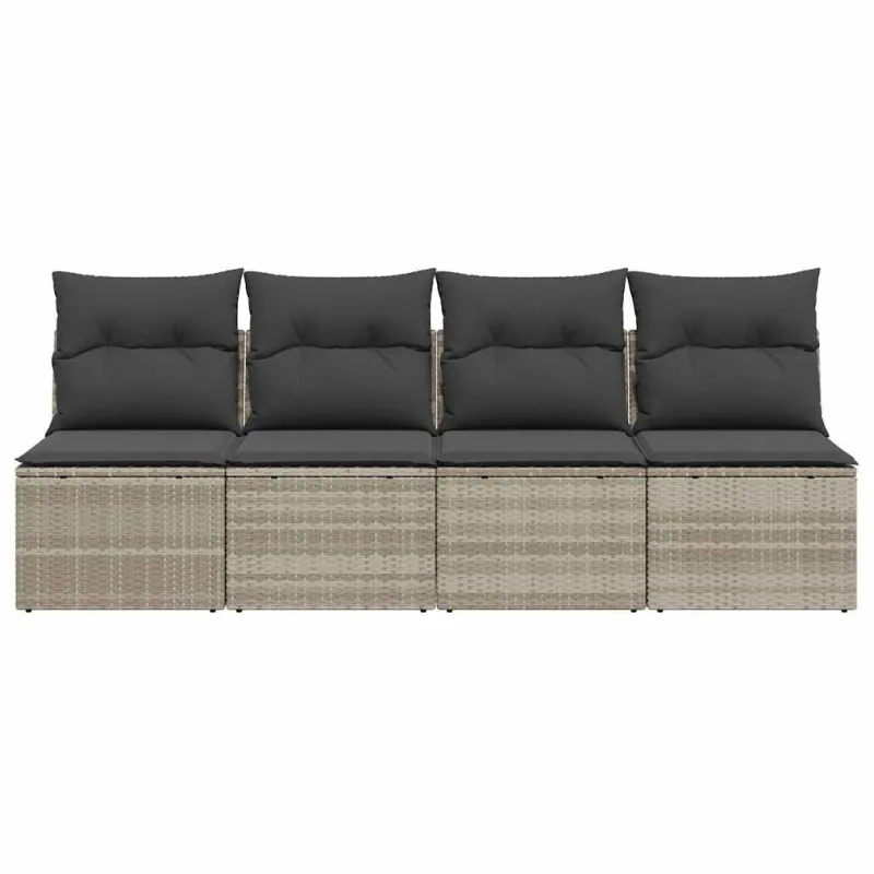 Keturvietė sodo sofa su pagalvėlėmis, pilka, poliratanas