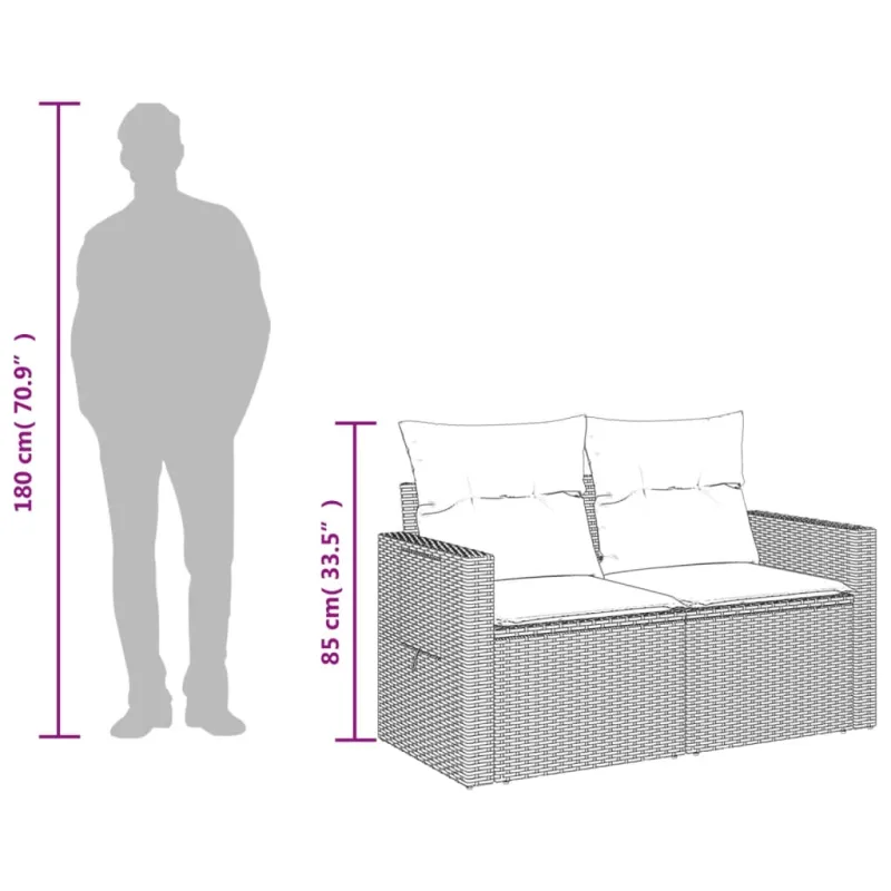 Dvivietė sodo sofa su pagalvėlėmis, šviesiai pilka, poliratanas