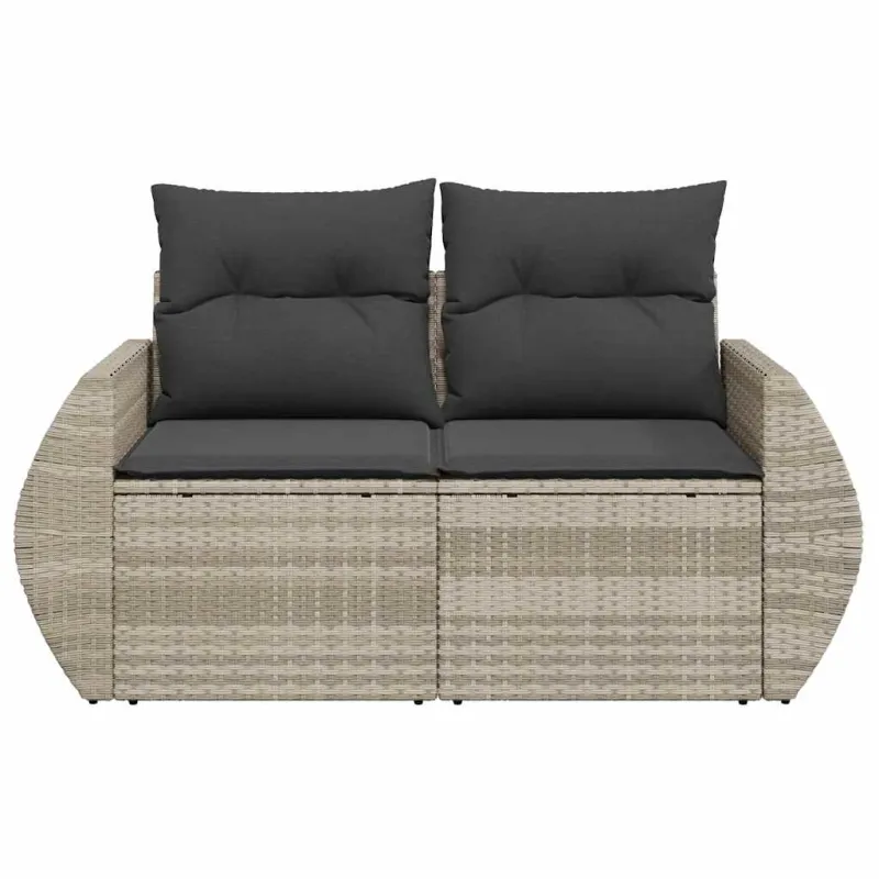 Dvivietė sodo sofa su pagalvėlėmis, šviesiai pilka, poliratanas