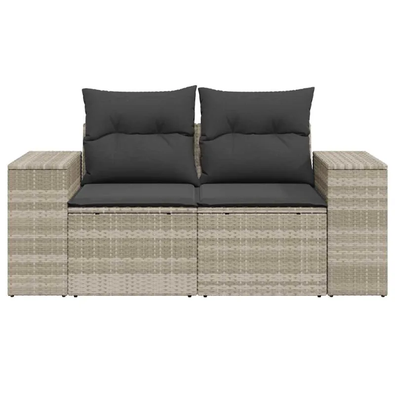 Dvivietė sodo sofa su pagalvėlėmis, šviesiai pilka, poliratanas