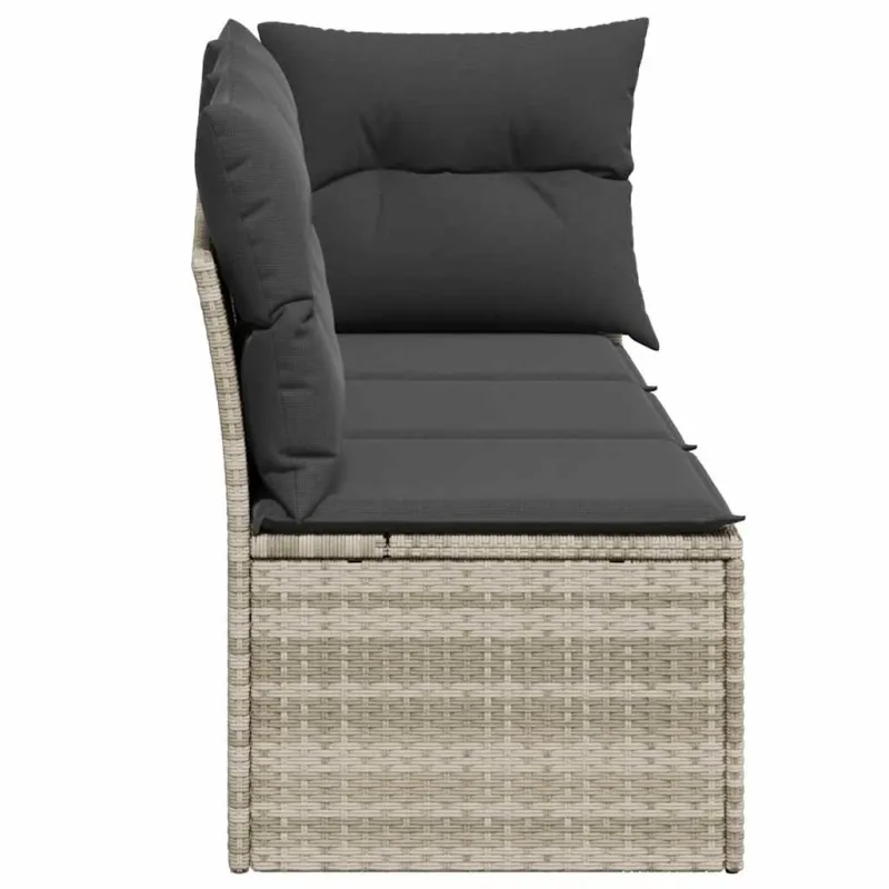 Trivietė sodo sofa su pagalvėlėmis, šviesiai pilka, poliratanas