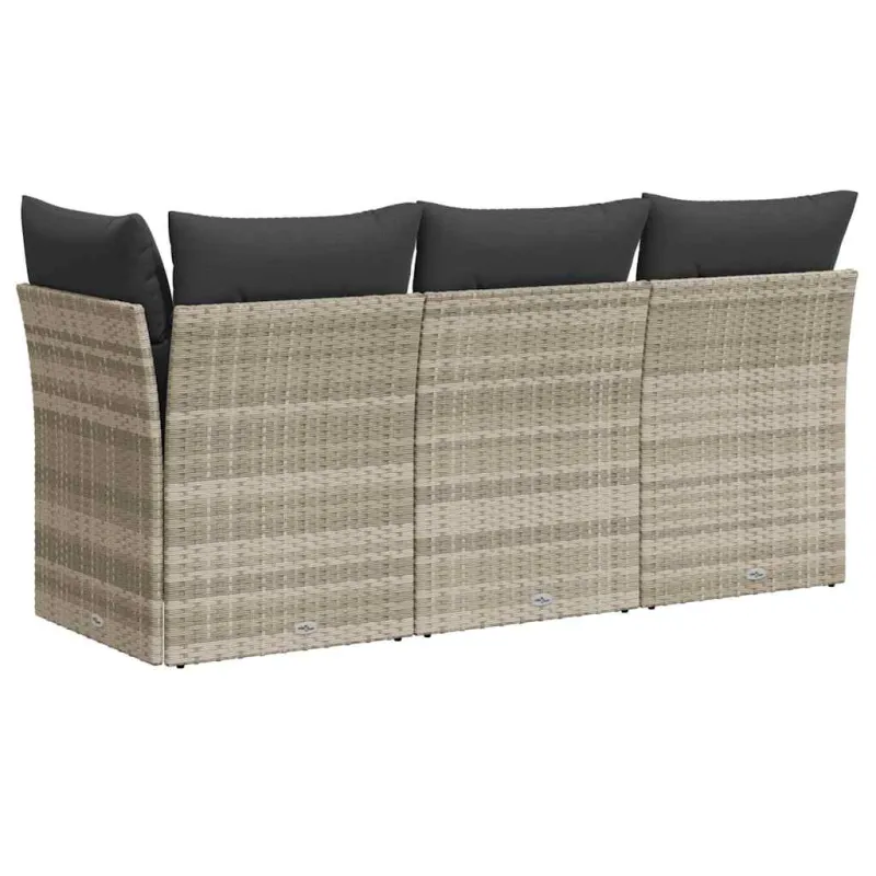 Trivietė sodo sofa su pagalvėlėmis, šviesiai pilka, poliratanas