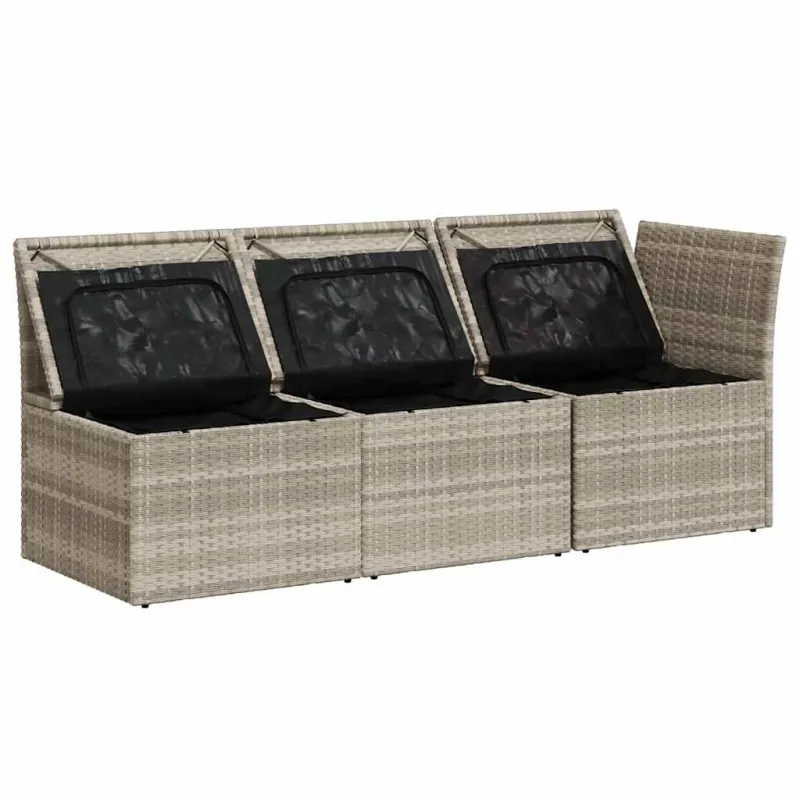 Trivietė sodo sofa su pagalvėlėmis, šviesiai pilka, poliratanas