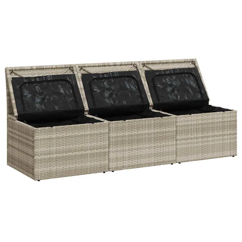 Trivietė sodo sofa su pagalvėlėmis, šviesiai pilka, poliratanas