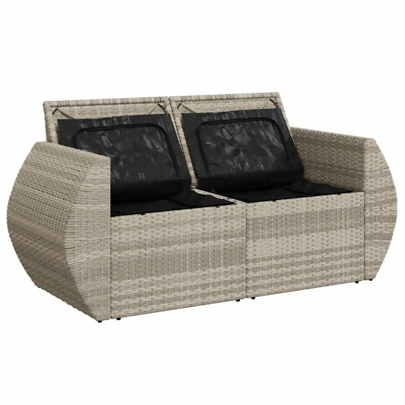 Dvivietė sodo sofa su pagalvėlėmis, šviesiai pilka, poliratanas