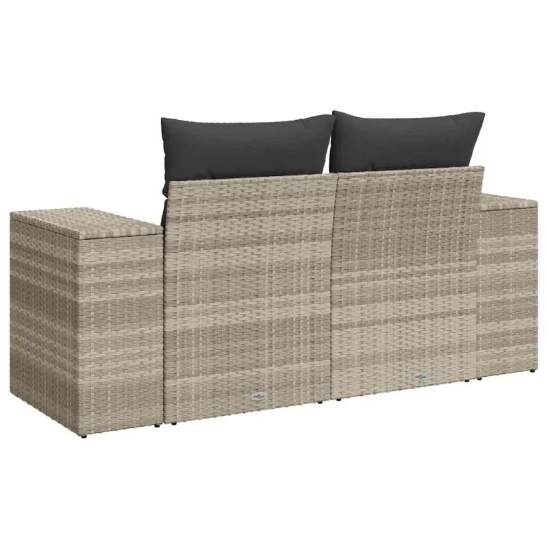 Dvivietė sodo sofa su pagalvėlėmis, šviesiai pilka, poliratanas