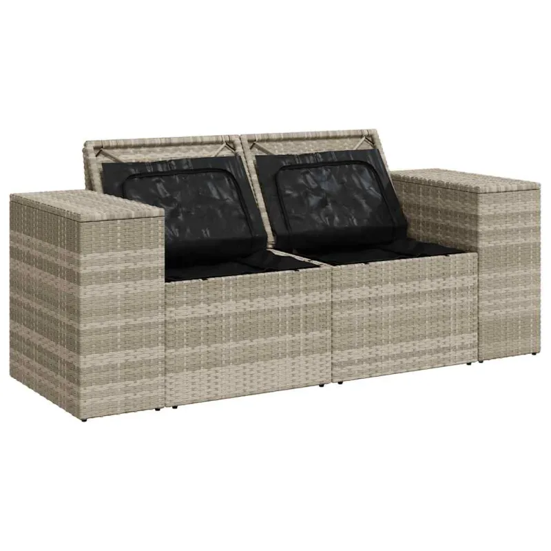 Dvivietė sodo sofa su pagalvėlėmis, šviesiai pilka, poliratanas