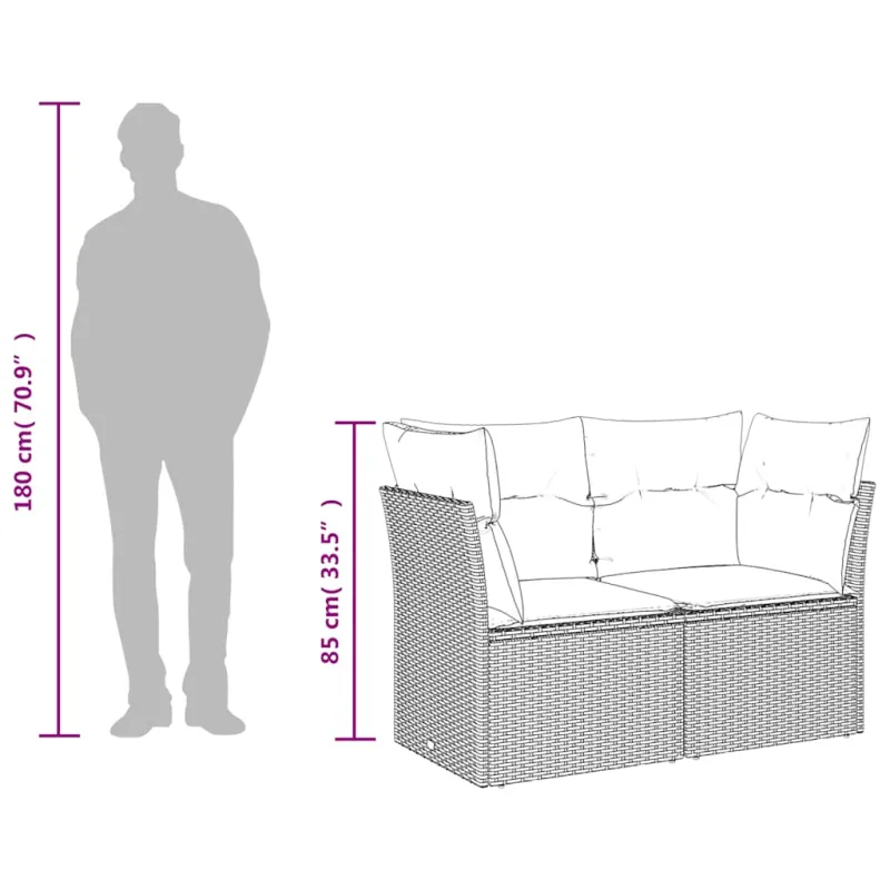 Dvivietė sodo sofa su pagalvėlėmis, rudos spalvos, poliratanas