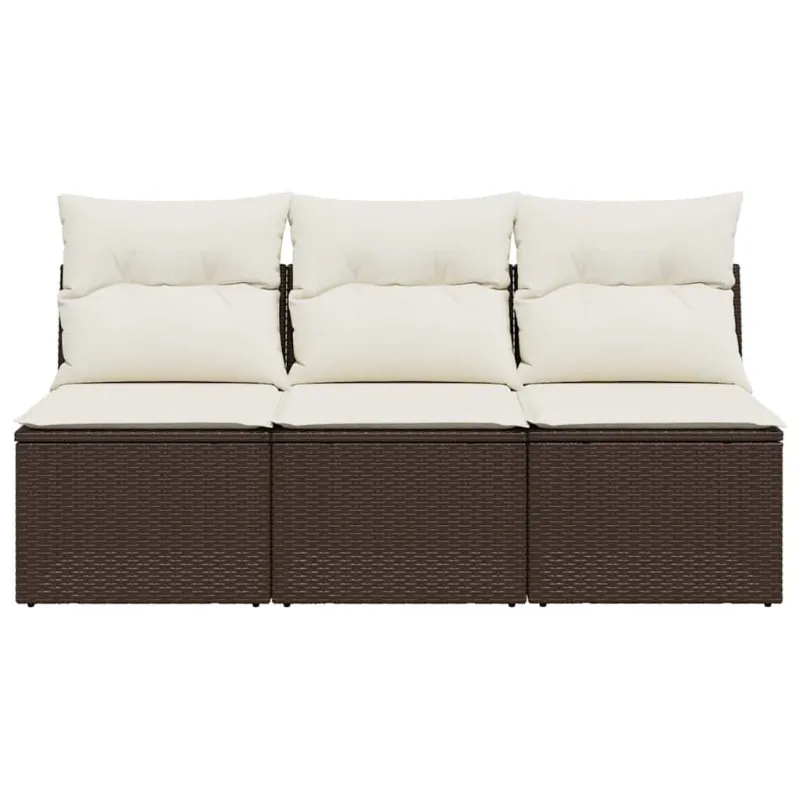 Trivietė sodo sofa su pagalvėlėmis, ruda, poliratanas