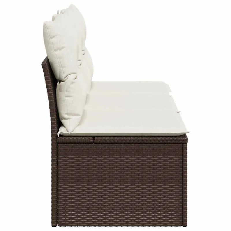 Trivietė sodo sofa su pagalvėlėmis, ruda, poliratanas