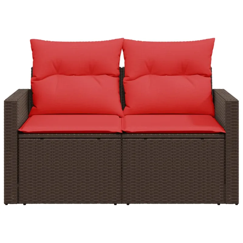 Sodo sofa su pagalvėlėmis, dvivietė, ruda, polirotangas