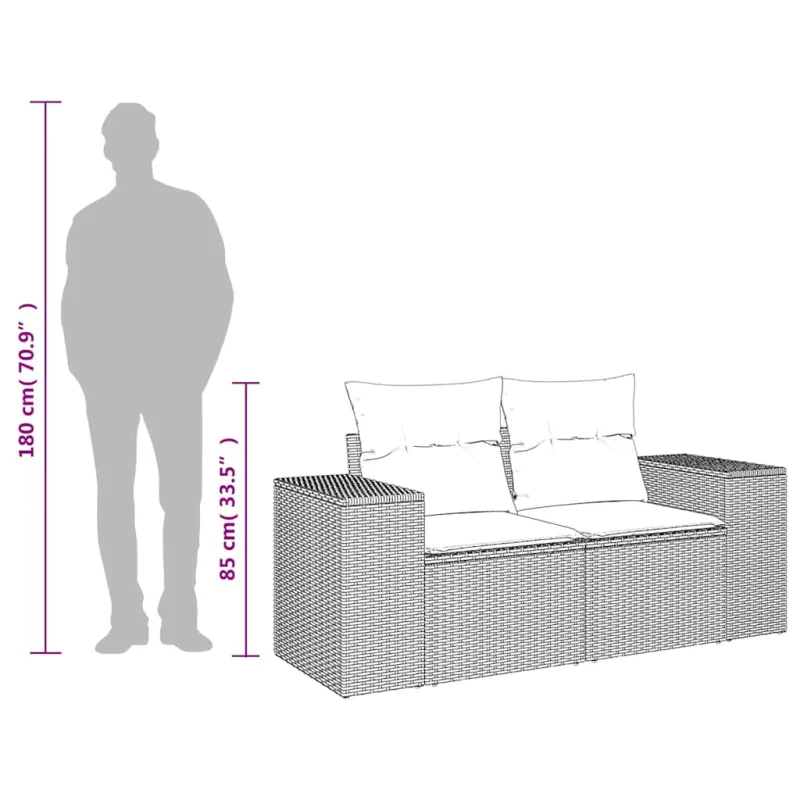 Sodo sofa su pagalvėlėmis, dvivietė, ruda, polirotangas