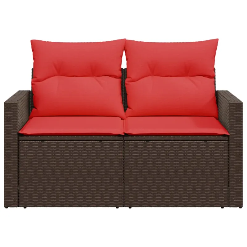 Sodo sofa su pagalvėlėmis, dvivietė, ruda, polirotangas