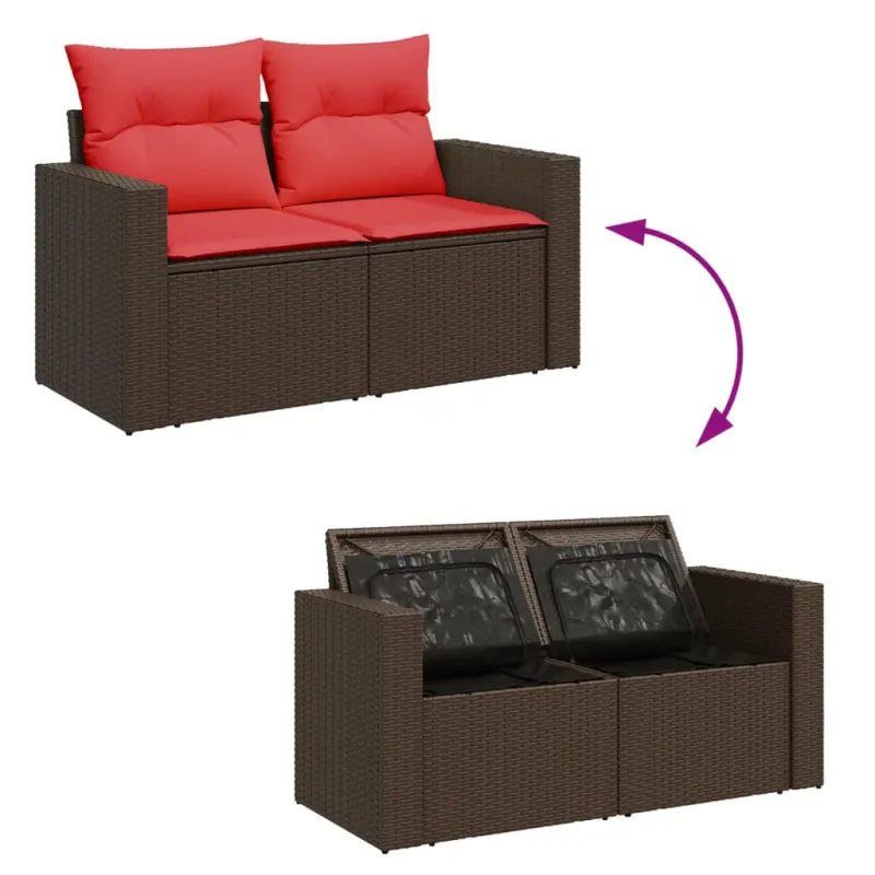 Sodo sofa su pagalvėlėmis, dvivietė, ruda, polirotangas