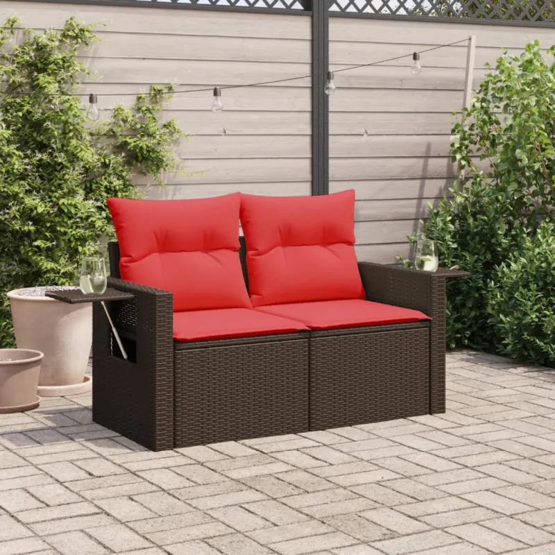 Sodo sofa su pagalvėlėmis, dvivietė, ruda, polirotangas