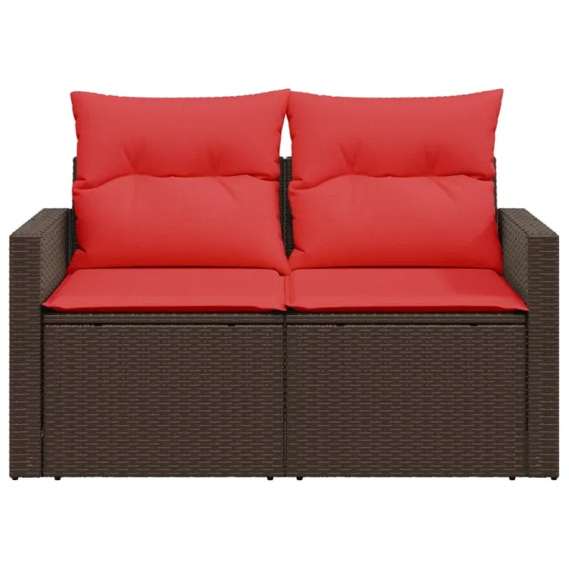 Sodo sofa su pagalvėlėmis, dvivietė, ruda, polirotangas