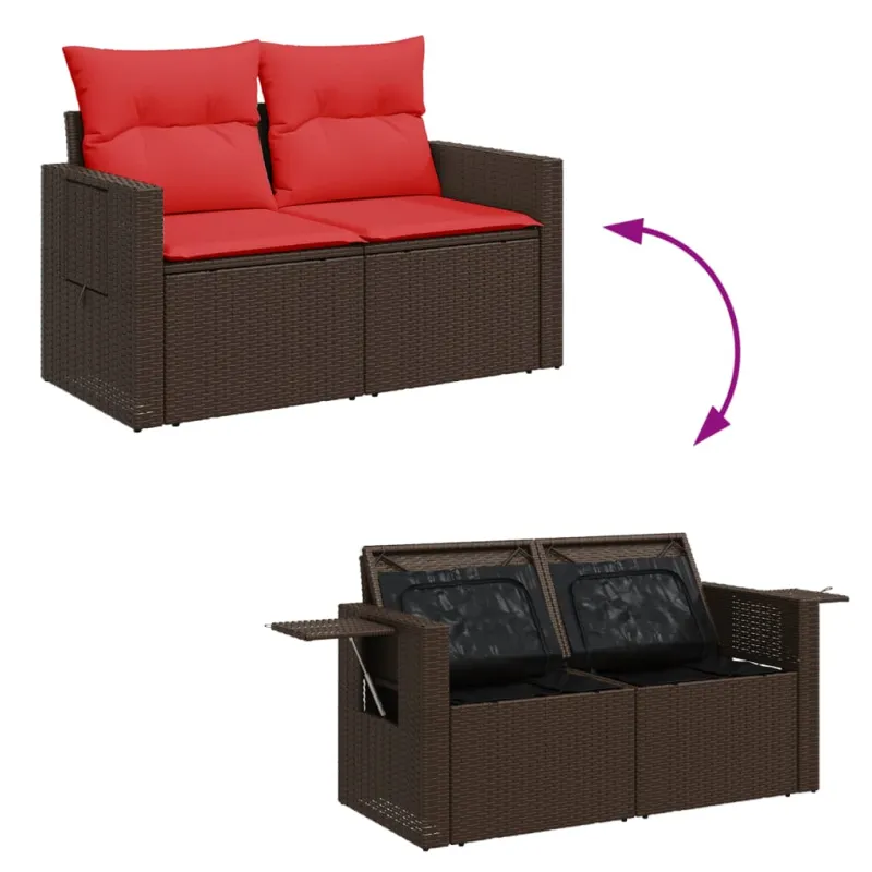Sodo sofa su pagalvėlėmis, dvivietė, ruda, polirotangas
