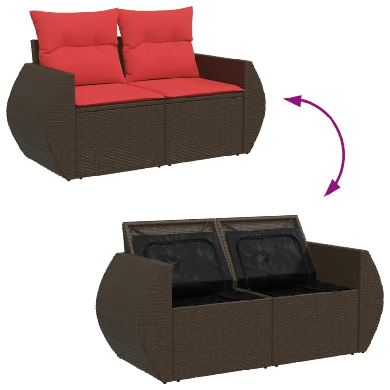 Sodo sofa su pagalvėlėmis, dvivietė, ruda, polirotangas