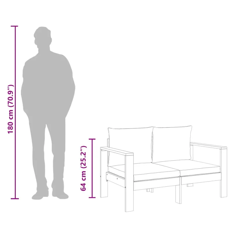 Dvivietė sodo sofa su pagalvėlėmis, akacijos medienos masyvas