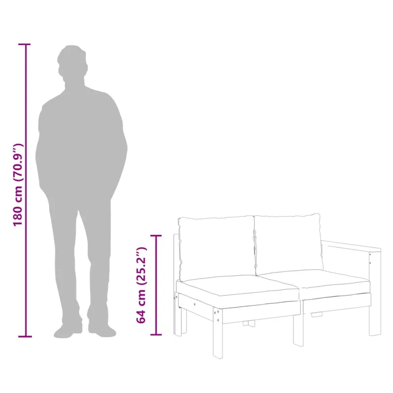 Dvivietė sodo sofa su 1 porankiu, akacijos medienos masyvas